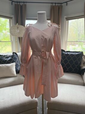 Mulla Blush Pink Tie-Shoulder Mini Dress with Belt